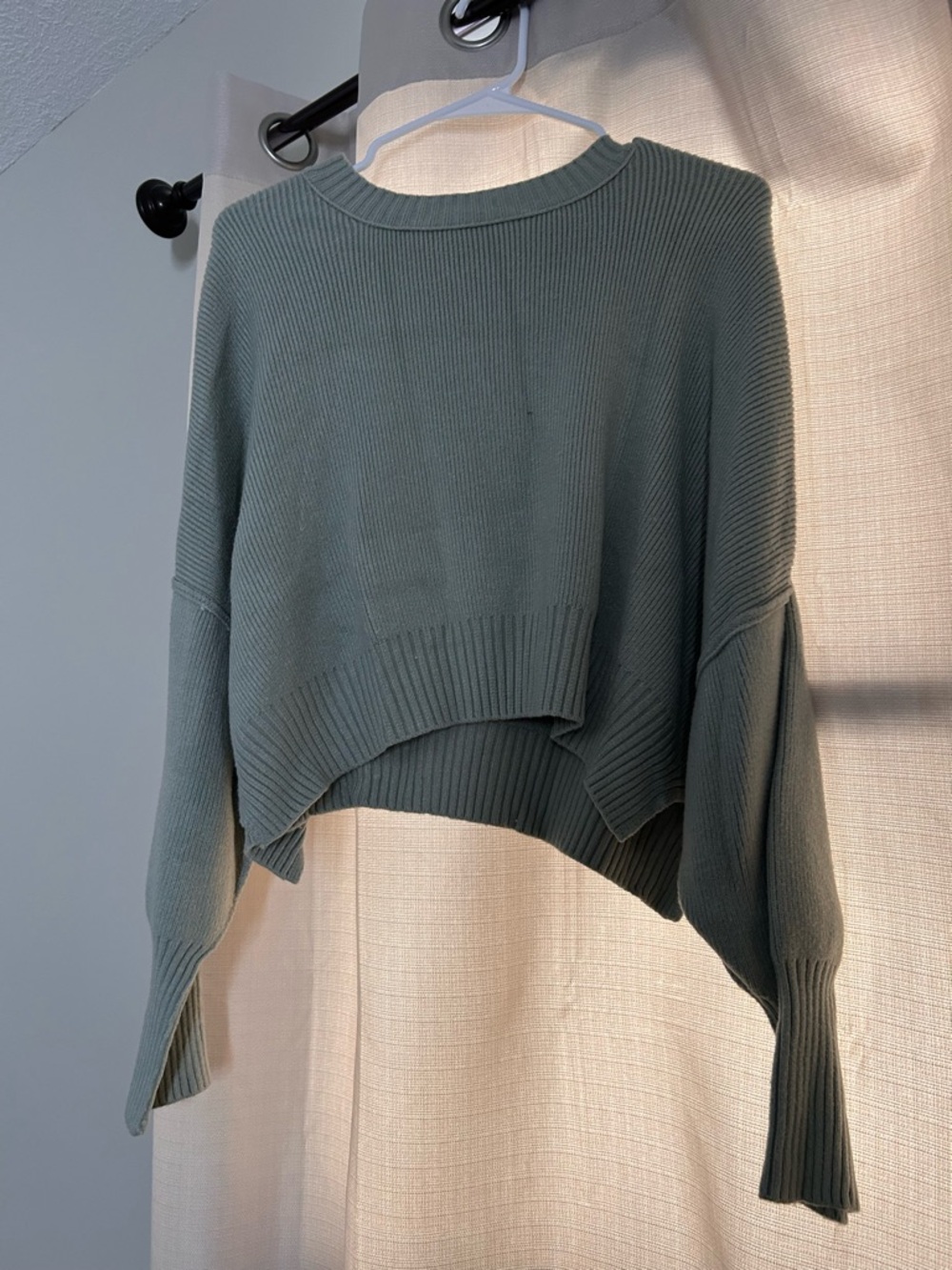 Altar'd State Cropped Ribbed Sweater in Sage Green
